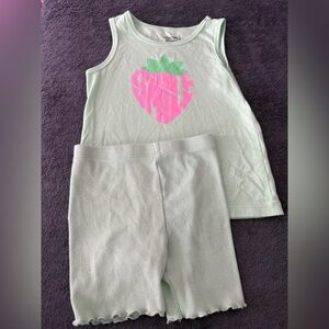 Green 4T matching tank top and biker short smile strawberry